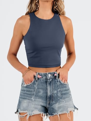 Image of EFAN Women's Double Lined Racerback Crop Tank Top | High Neck Slim Fit Sleeveless Workout Top, No-Bra Essential for Gym, Yoga & Going Out