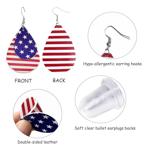 Holiday Leather Earrings - Multi-Festival Styles for American Parties | Patriotic, Spooky & Festive Designs with Hypoallergenic Hooks, Lightweight Water-Resistant Wear4