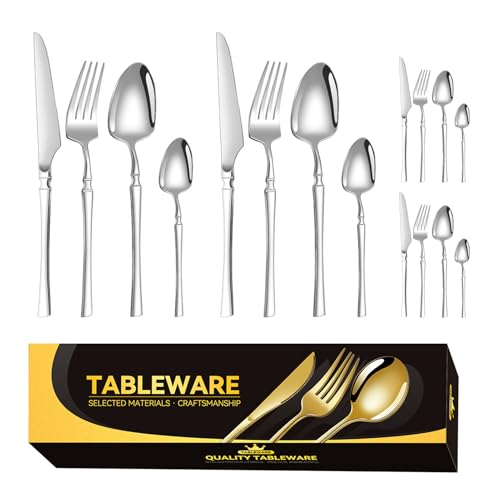 Juego De Cubiertos De Acero Inoxidable | Tenedor Cuchara Cuchillo Resistente - Juego De 16 Piezas De Inoxidable | Para Cocina Comedor Casa Viaje Acampada Comida Carne