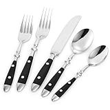 20-Piece Silverware Set for 4, Everyday Flatware, Black Handles Utensils Set, Retro Stainless Steel Forks and Spoons, Mirror Finished Utensil Sets for Home Restaurant, Dishwasher Safe Cutlery