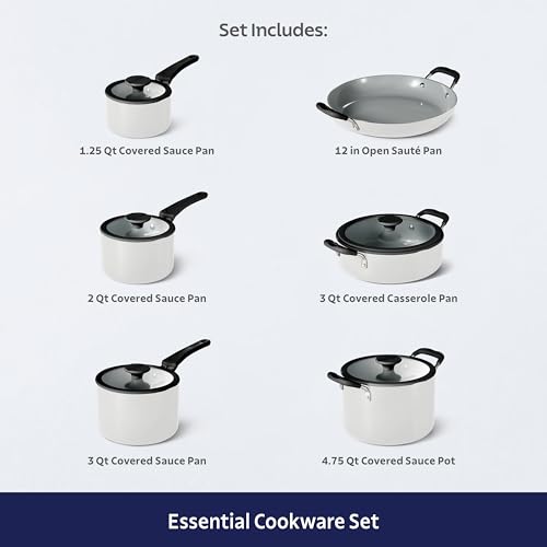 Image of Tramontina Ceramic Non Stick 11-Piece Nesting Pots and Pans Set - White