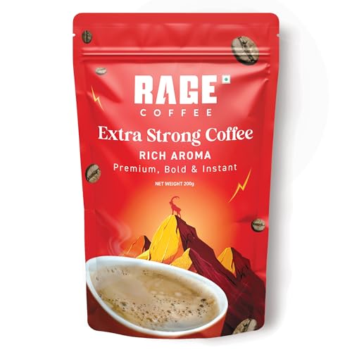 Image of Rage Coffee Extra Strong Premium Blend Coffee Powder | Premium, Bold & Instant | Instant Coffee & Chicory- 100% Arabica Beans for Hot & Cold coffee | Pack of 2 | 200g Each