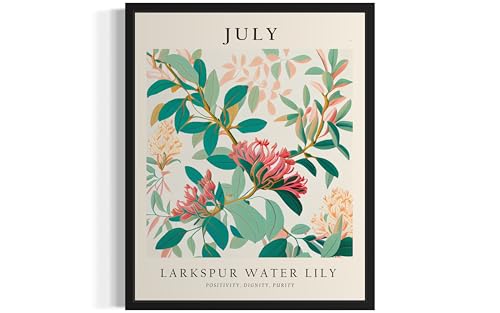 July, Larkspur Water Lily Flower Month Art Print Poster, Birth
