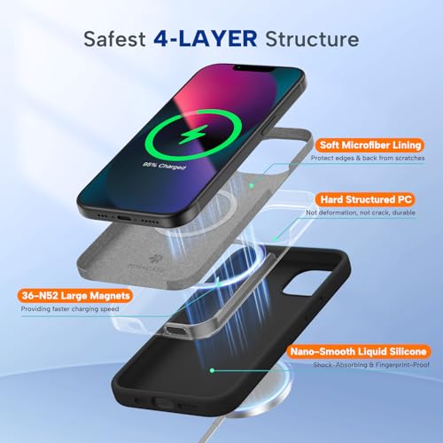 Image of Miracase Magnetic for iPhone 13 Case, [Soft Anti-Scratch Microfiber Lining], Compatible with MagSafe, Liquid Silicone Case Shockproof Drop Protection Phone Case for 13, Black Magnetic