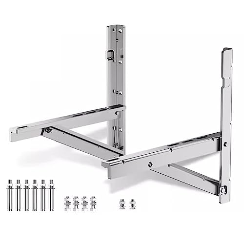 Robuste Außenwandhalterung für Klimaanlagen und HLK- Systeme- Tragfähigkeit 400 kg, einfache Montage, Stahl, 43×43 cm, Silber- ideal für Wärmepumpen und Split- Klimaanlagen