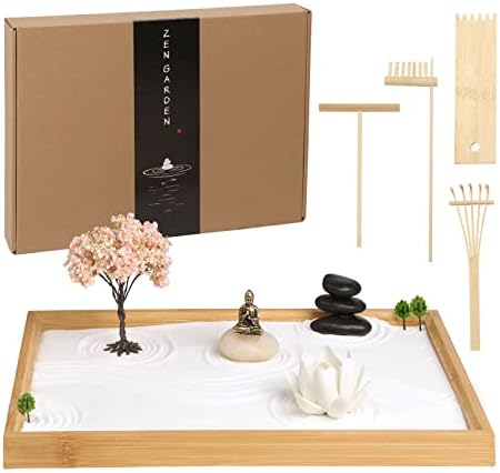 Jardim Zen para mesa 28 x 19 cm, arte de areia feita à mão com ba...