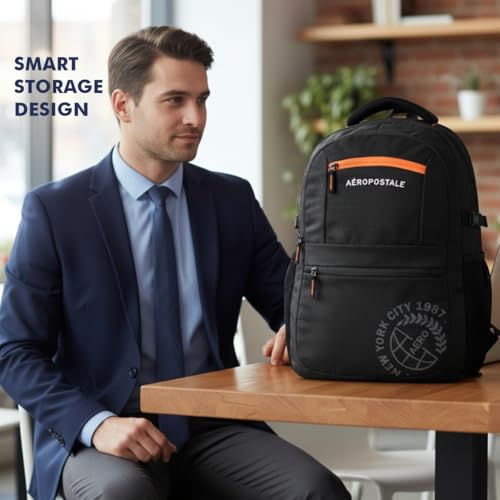 Image of Aeropostale Backpack Basin | Durable 2-Compartment Laptop Backpack with Rain Cover Compartment | Bag for School, College and Work | Padded Back and Multiple Utility Pockets