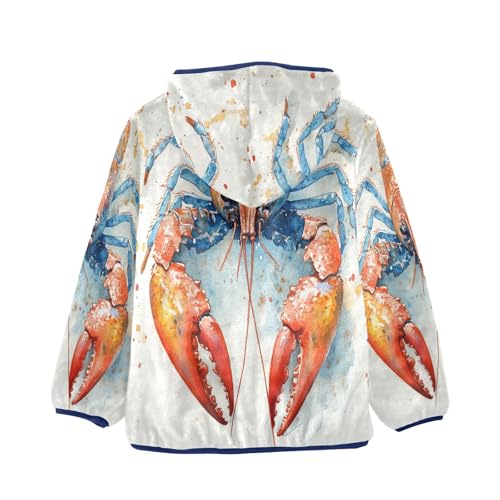 Red Blue Crawfish Watercolor Toddler Fleece Jacket Girl Boys Hooded Fleece Jacket Coat Warm Outwear Zip-up 3-10T2