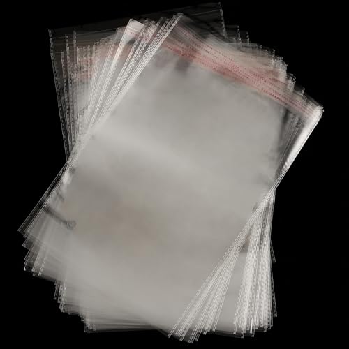 DAKFOOK 500 PCS A4 Clear Self Adhesive Bags, 22 x 34cm Resea