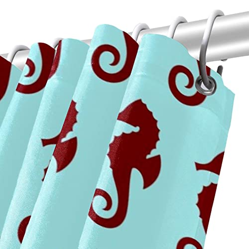 Rideau de douche bleu hippocampe imperméable et lavable avec crochets inclus