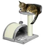 PawHut Árbol Rascador para Gatos Pequeños 2 Niveles 35,5x37x46 cm Gris