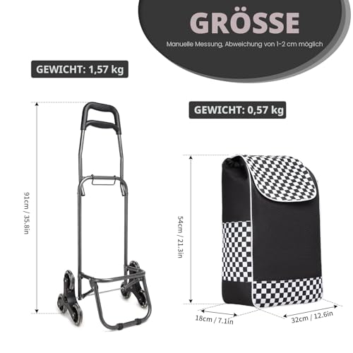 Kono Einkaufstrolley Einkaufswagen Stabiler Trolley Einkaufstrolley Klappbar 2 in 1 Abnehmbar Tasche...