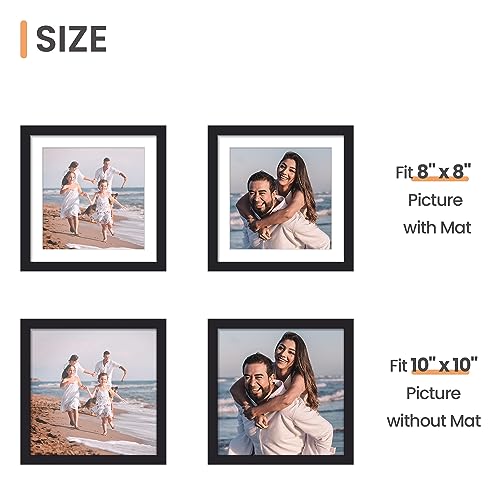 Image of upsimples 10x10 Picture Frame, Display Pictures 8x8 with Mat or 10 x 10 Without, Wall Hanging Square Frames, Black, 1 Pack