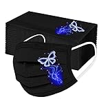 AMDOLE Jinchan - 50 mascarillas desechables para adultos con estampado de mariposas 3D, 3 capas, protección para la boca y la nariz, suave, transpirable, protección para la nariz y la boca, bandana