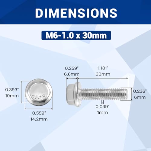 Image of M6-1.0 x 30mm Serrated Flange Hex Bolts + Flange Nut + Flat Washer + Lock Washer Combo Pack, 304 Stainless Steel 18-8, for Automotive & Machinery, 16 Sets