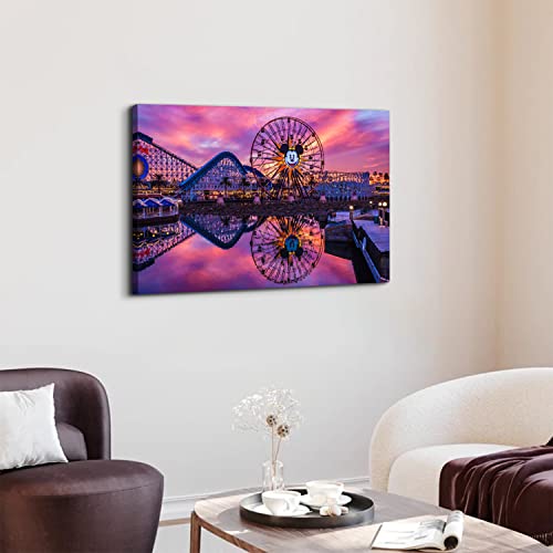 Image of Nature Disney Wall Art Canvas Prints for Living Room, Sunset Disneyland Scenery Picture Decor Purple Mickey Ferris Wheel Landscape Painting Poster Panoramic Artwork Bedroom Kitchen Decoration 24x36 inch