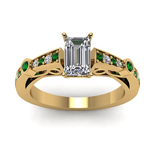 Image of 55Carat Choose Your Gemstone Tapered Vintage Engagement Ring Yellow Gold Plated Emerald Shape Vintage Engagement Rings Everyday Jewelry Wedding Jewelry Handmade Gifts for Wife US Size 4 to 12