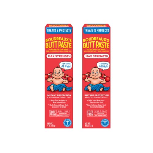Image of Boudreaux's Butt Paste Diaper Rash Ointment - Maximum Strength - Contains 40% Zinc Oxide - Paraben and Preservative-Free - 4oz (2 Pack)
