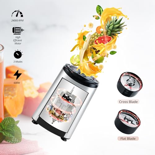 Image of iBELL Nutri Blender & Juicer Mixer Grinder for Home, 600W Powerful Copper Motor, 24,000 RPM, 5 Multi-Purpose Jars, 2 Stainless Steel Blades & 3 Speed Modes for Smoothies, Grinding & Blending (Silver)