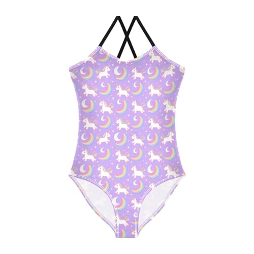 senya Girls Swimsuits One-Piece Swimwear Tie Bathing Suit Beach Summer Round Neck 5-6T Unicorn Pattern