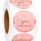 Naklejki z podziękowaniami – rolka naklejek z podziękowaniami 3 cm – 500 szt. etykiet z podziękowaniami – naklejki na kartki z życzeniami, baby shower, urodziny (różowe)