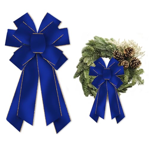Glodecart Large Velvet Blue Bow for Wreath, Hanukkah & Christmas Party Decor, Front Door Indoor Outdoor Wall Tree Topper Holiday Supplies Ornament
