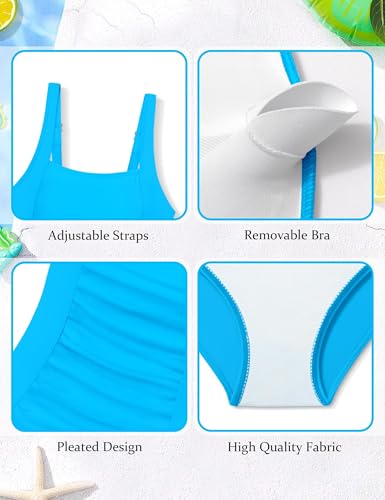 Image of BAVEDER Girls Swimsuit One Piece Swimsuits Solid Ruched Bathing Suit for Girls Full Coverage Modest Padded Swimwear 9-18y
