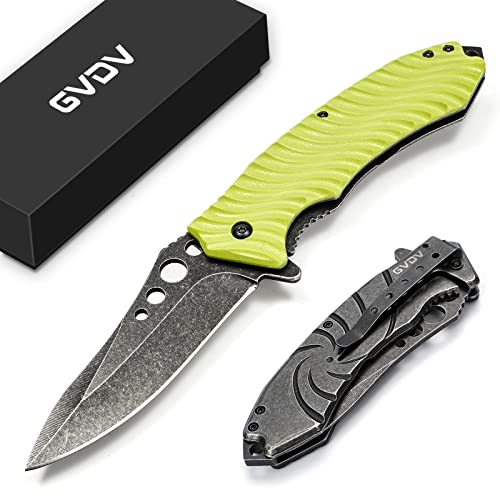 Gvdv Pocket Knife - Sharp 3.75" Blade Assisted Opening Folding Knives, Hunting Camping Fishing Hiking Knife With Double Sided Handle, Safety Liner-Lock, Gifts For Men Women - Green #TOP17