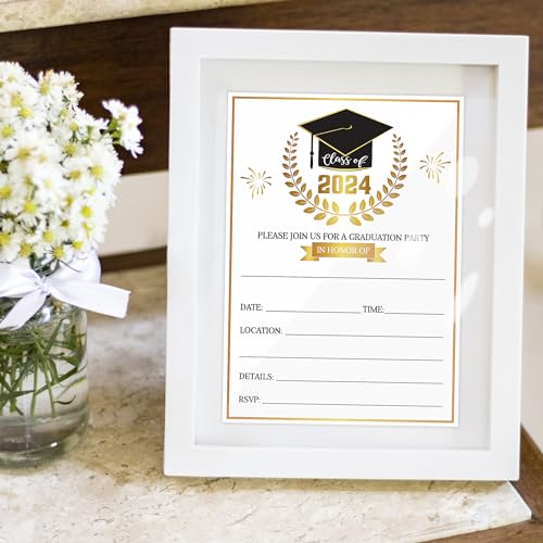 Lucleag 30 Pack Graduation Party Invitations Cards with Envelopes & Stickers, Black Gold Class of 2025 Congrats Grad Party Invite Cards for College High School Grad Celebration Party Supplies