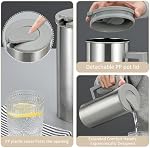 Pichet en acier inoxydable avec couvercle 1800ml, pichet en métal à grande ouverture avec poignée, pichet anti-dérapant pour café, thé, jus et boissons