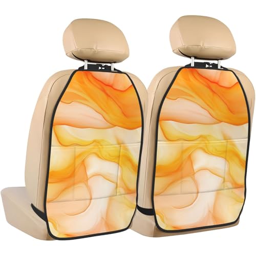 Watercolor Pastel Orange Yellow Color Car Seat Back Kick Protectors,2 Pack Kick Mats With Storage Pockets For Vehicles To Protect From Dirt Mud Scratches