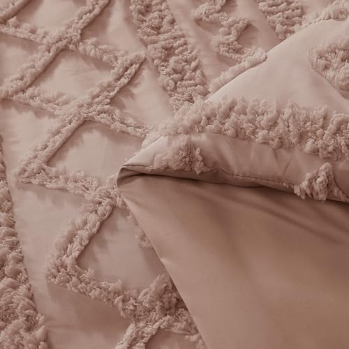 Image of Twin XL Comforter Set- 5 Pieces Tufted Bed in a Bag Twin Bedding Sets | All Season Shabby Chic Boho Bedding with Comforter, Sheets & Pillowcases, Rusty Pink