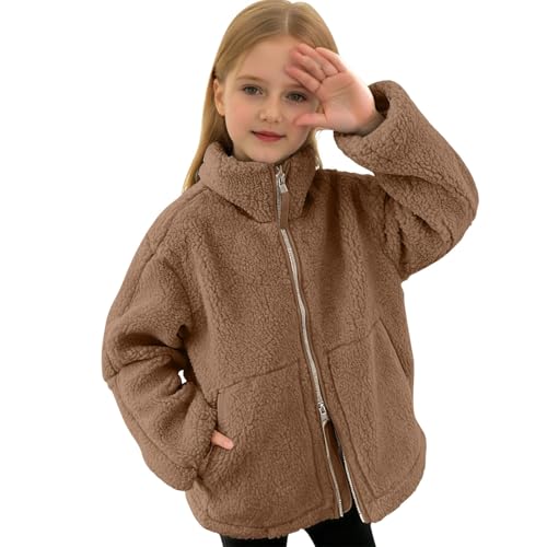 Beige Teddyfleece Jacke Kinder 116 Warme Winterjacke Mädchen 176 Doppelschieber Reißverschluss Fleecejacke Locker Stehkragen Teddyjacke Casual Einfarbig Plüschjacke Weich Outdoorjacke Pink 13 jahre