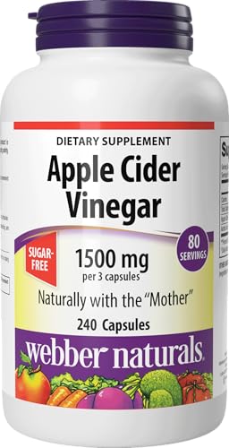 Webber Naturals Apple Cider Vinegar Capsules ACV with Mother 1500 mg per Serving High Potency 240 Capsules = 80 Servings Natural Digestion Support Sugar Dairy & Gluten Free