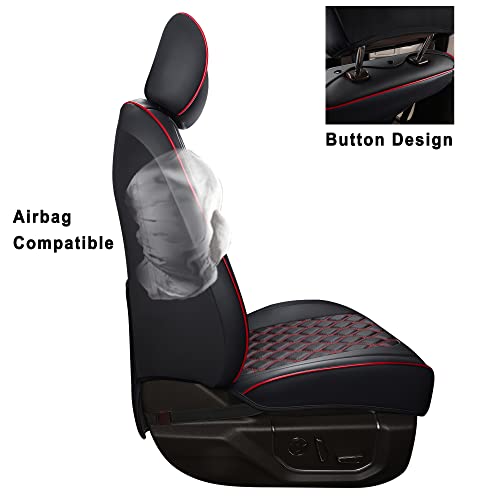 Huidasource Silverado Seat Covers, Waterproof Leather Car Seat Cover, Custom Seat Cushion Protector Fit For 2003-2013 And 2019-2022 Chevy Silverado Sierra 1500 2500Hd 3500Hd(Full Set/Black&Red) #TOP3