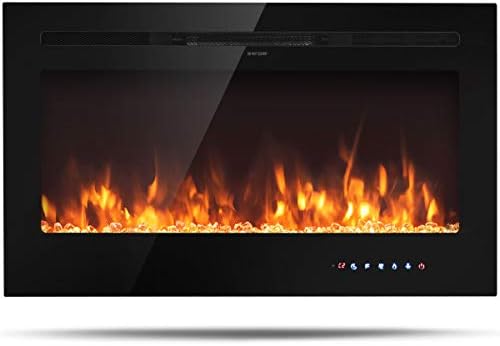 Tangkula 36 inches Electric Fireplace Insert with Thermostat, in-Wall Recessed and Wall Mounted 1500 W Faux Fireplace, Touch Screen Control, 9 Flamer Color, Temperature Control & Timer (36 inches)