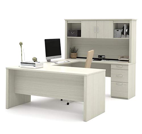 Bestar, Logan Collection, Executive U or L-Shaped Office Desk with Pedestal and Hutch