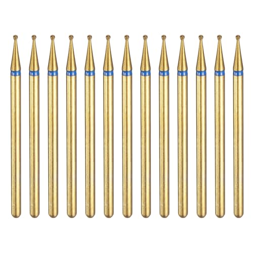 sourcing map 13pcs 120-140 Grane Diamante Rettifica Bit 1mm Testa A Sfera 2.35mm Gambo 1mm Lunghezza Titanio Placcato Pietra Levigatura Punte Rotary Tool per Unghie Rettifica Lucidatura