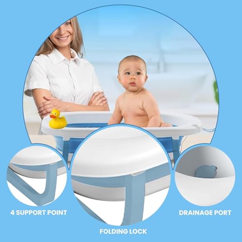 Image of Safe-O-Kid Foldable Baby Bath Tub for 0 to 5 Years - Portable, Space-Saving Bathtub for Newborns & Toddlers | BPA-Free, Non-Slip, with Drain Plug- Blue
