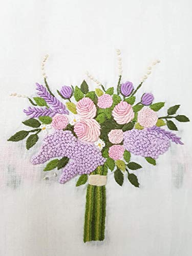 Spettacolari Asciugamani 1+1 Puro Lino Ricamo Bouquet in Punto Pieno a Mano