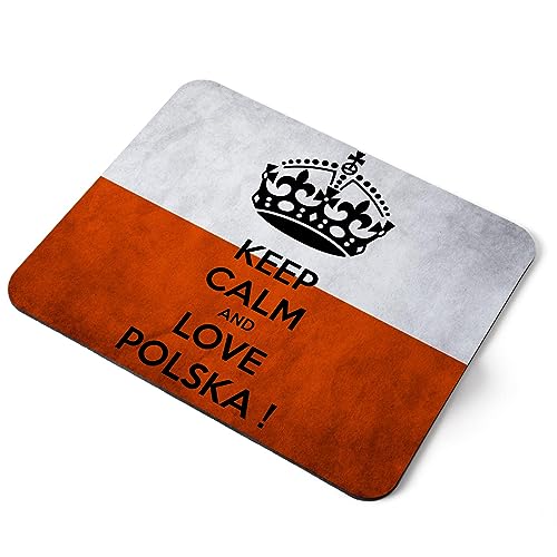 Destination Vinyl Ltd Tapis de souris rectangulaire flexible en caoutchouc de 5 mm avec inscription « Keep Calm and Love Polska Pologne »