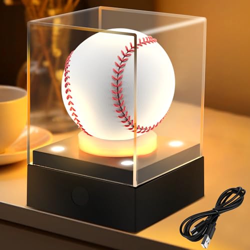 Tottist Baseball Display Case with LED Light & UV Protection – High Transparency Acrylic Cube Holder for Balls, Pool Balls, Tennis Balls, Golf Balls,Cards, Memorabilia Gifts