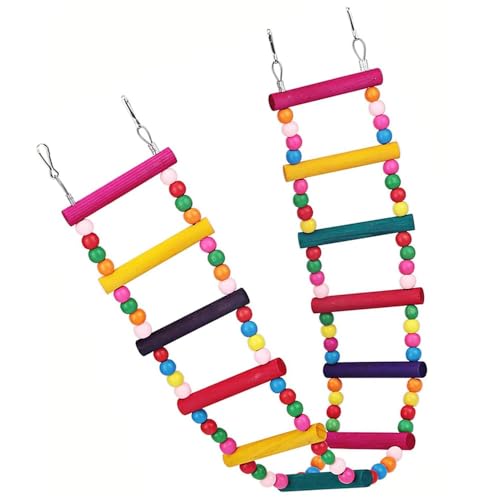 12 Steps Flexible Ladders Wooden Rainbow Bridge Swings Colorful Ladder Bird Toy,Bird Ladder Toys Rainbow Flexible Parrot Swing Bridge,Bird Ladder Toys Coloured Flexible Parrot Swing Bridge for Parrots