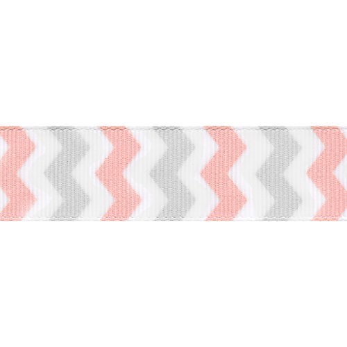Morex Ribbon 97122/25-022 Polyester Chevron Natale Craft Supplies, 7/8" by 25 yd, Pink/Grey