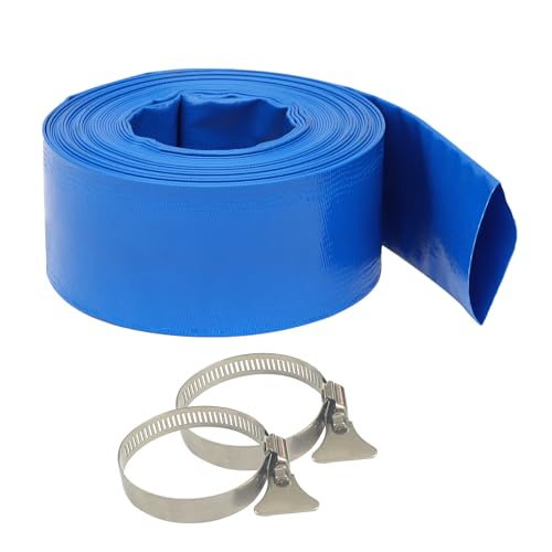 KUNFALY Pool Backwash Hose 50ft PVC Swimming Pool Drainage Hose with Adjustable Clamps – Heavy Duty, Weather Resistant, 1.5