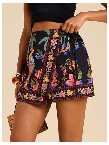 Image of SweatyRocks Women's Boho Mini Skirts Floral Shorts Tie Side Wrap Skorts