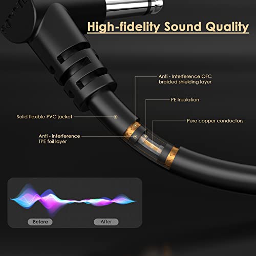 Sovvid 6 Inch Guitar Patch Cables, 6 Pack Black Guitar Pedal Cable Effect Cable Cord, 1/4" Inch Ts Guitar Patch Cable Right Angle #TOP1