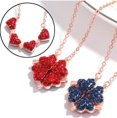 pitkalle Heart Pendant Necklaces Stainless Steel Foldable Cute Four Leaf Clover Necklace for Girlfriend