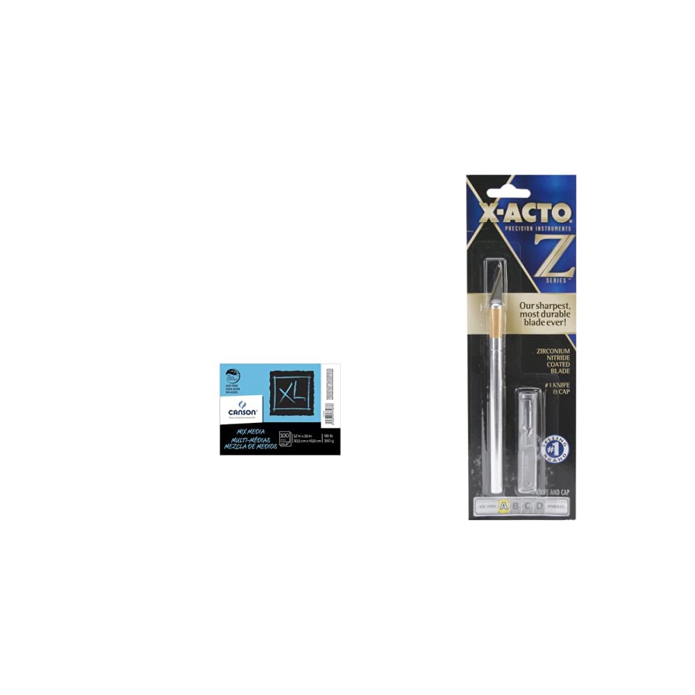 Canson - 100516254 XL Mixed Media Paper, 98 lb, 12 x 18 Inches, 100 Sheets, White - 1435468 & X-Acto No 1 Precision Knife | Z-Series, Craft Knife, with Safety Cap, 11 Fine Point Blade : Arts, Crafts & Sewing