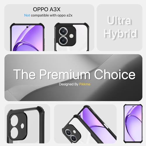 Image of Pikkme Crystal Clear Transparent Back Cover | Ultra Hyrbid | Full Camera Protection | Raised Edge | Bumper Case for Oppo A3x 5G / A3x 4G / A3 5G (Black)